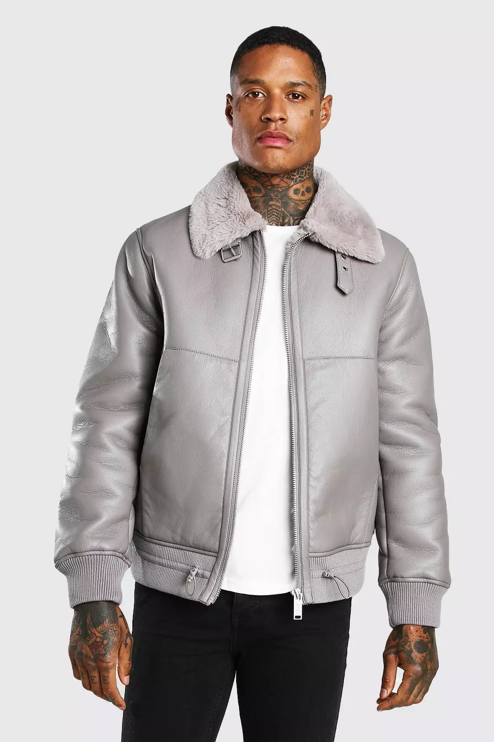 Grey cheap aviator jacket